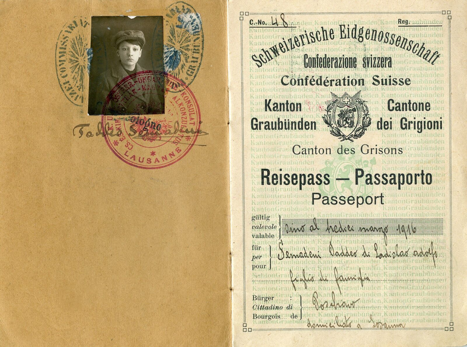 Historischer Schweizer Reisepass von 1916