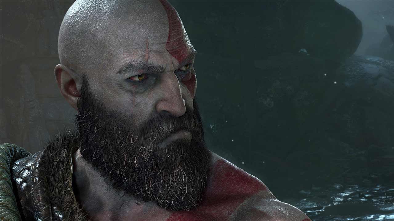Kratos, die Hauptfigur von God of War, in Nahaufnahme