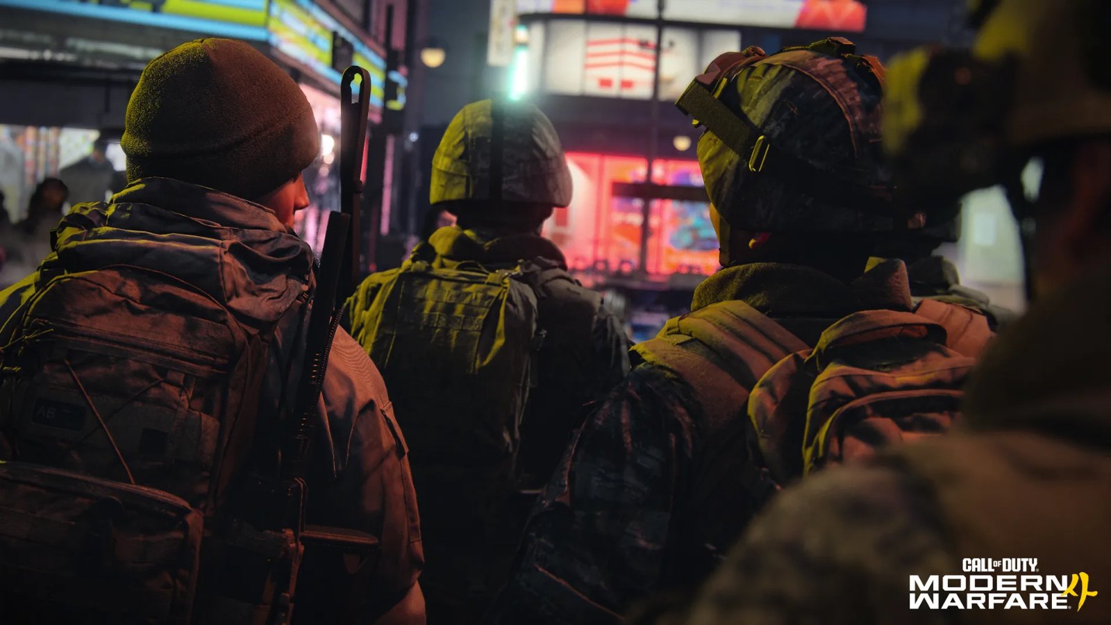 Soldaten in einer Stadt bei Nacht, Szene aus der Kampagne (Call of Duty: Modern Warfare 4)